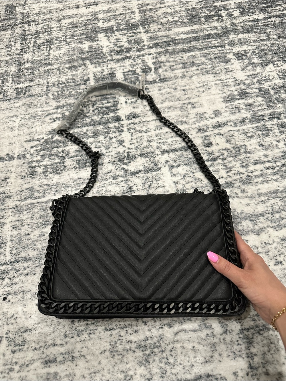 Quilted ALDO Chain Shoulder Bag - Black